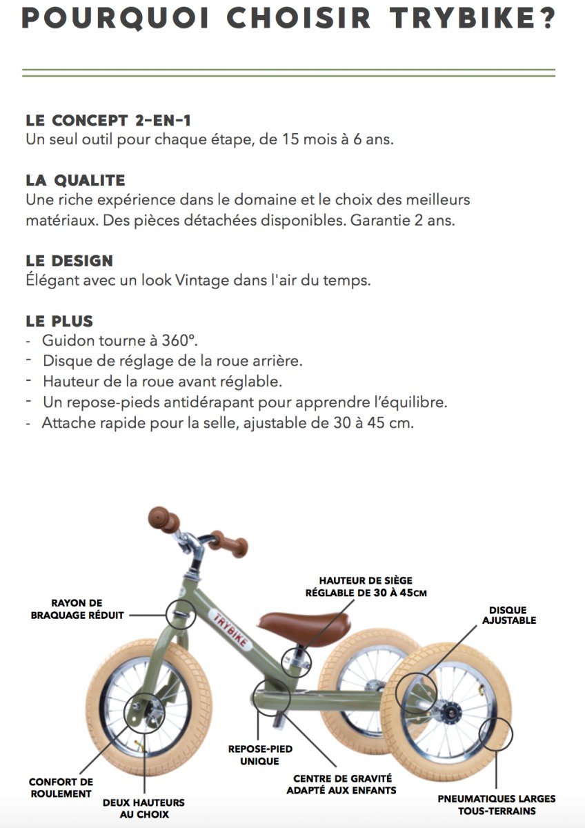 Draisienne vintage en acier 2 en 1 - Trybike - Trésors d'Enfance à Rodez